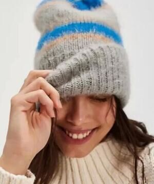 NWT Free People "The Grove Stripe Beanie" | Color Yellow/Gray Stripe | Size OS